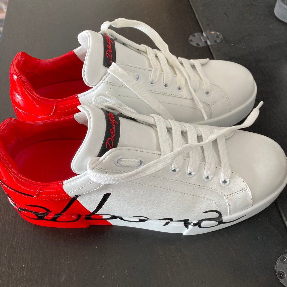 Dolce & Gabbana Portofino Script Leather Sneakers